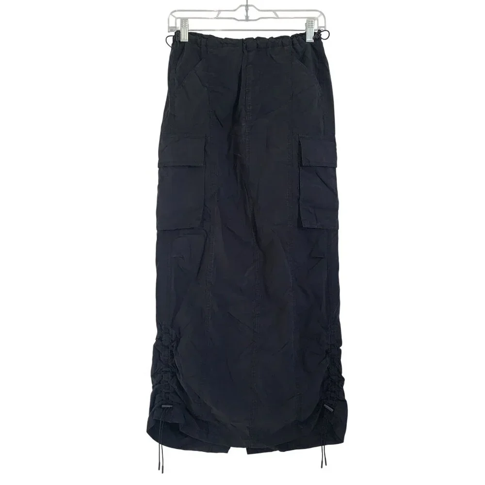 Wild Fable Black Cargo Maxi Skirt Adjustable Drawstring Hem Multiple Pockets XXS - Picture 2 of 13